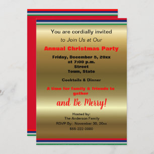 Gold Red Striped Christmas Party Announcement
