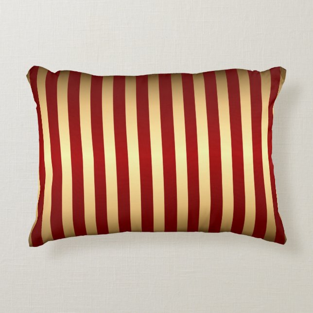 Gold Red Stripes Pattern Decorative Cushion (Front)