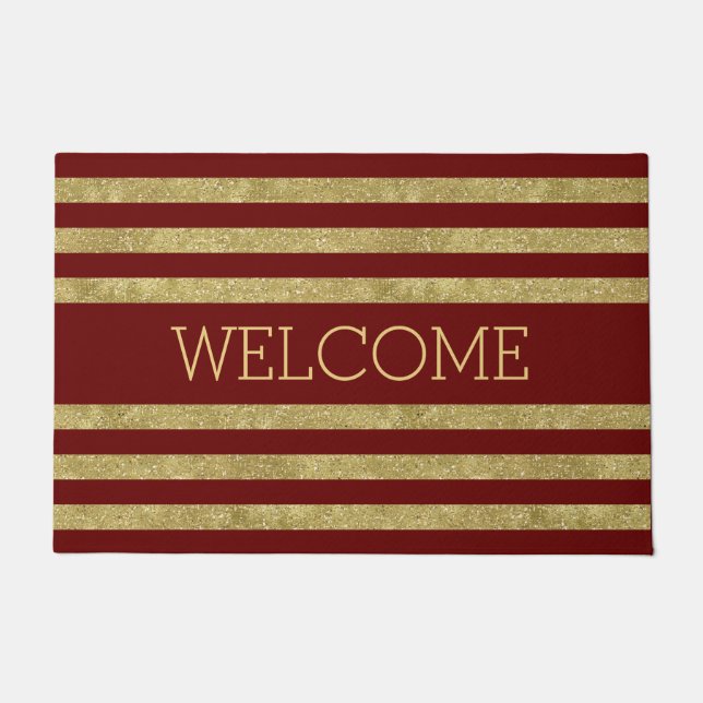 Gold Red Stripes Welcome Doormat (Front)