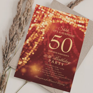 Gold & Red   Surprise 50th Birthday Party  Invitation