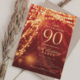 Gold & Red   Surprise 90th Birthday Party  Invitation