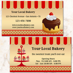 Gold Red Sweet Cupcakes Bakery Business Card