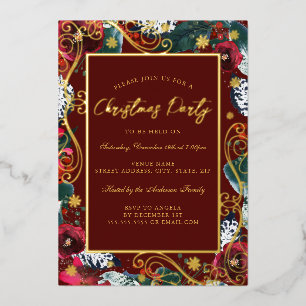 Gold Red Swirl Flower Frame Christmas Party