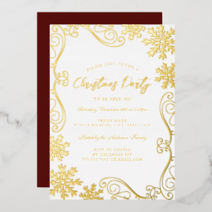 Gold Red Swirl Snowflake Christmas Party