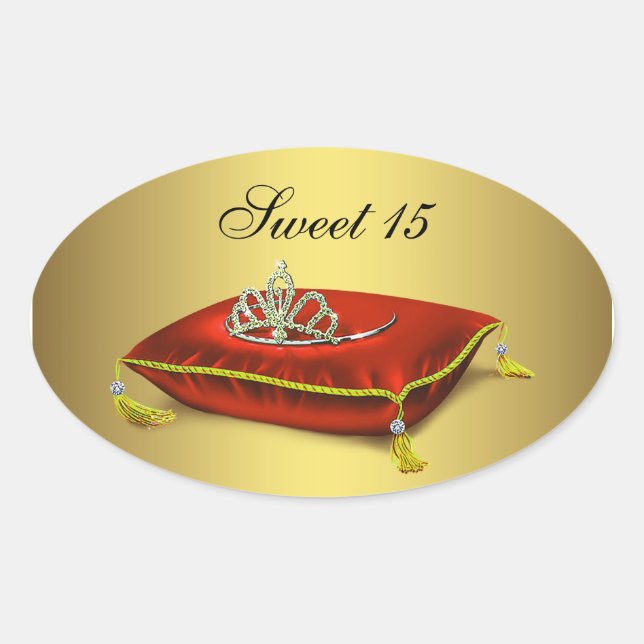Gold Red Tiara Party Favour Label Envelope Seal (Front)