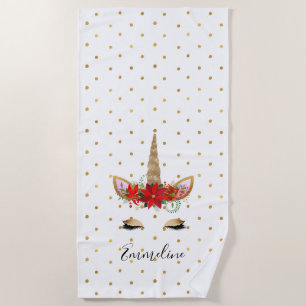 Gold Red Unicorn Beach Towel
