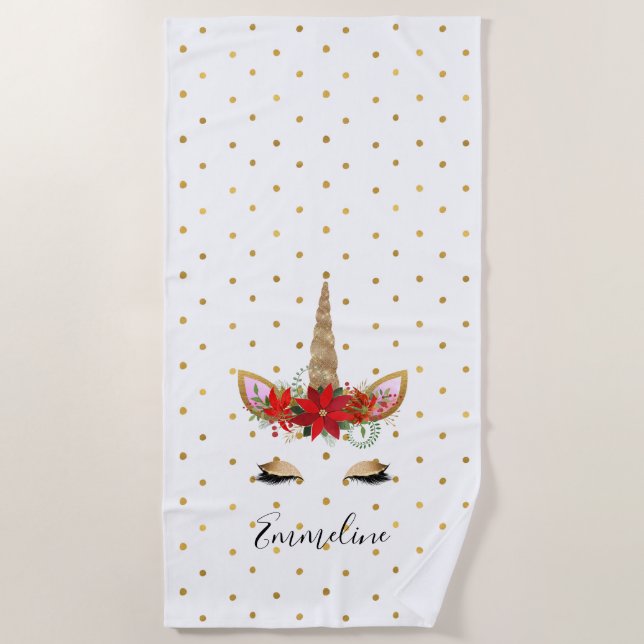 Gold Red Unicorn Beach Towel (Front)