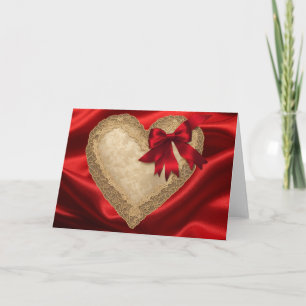 Gold Red Valentine's Day Lace Heart Card