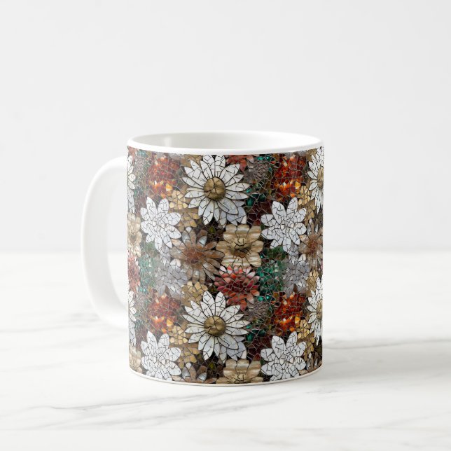 Gold Red White Floral Coffee Mug (Front Left)