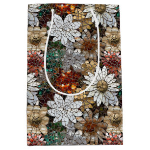 Gold Red White Floral Medium Gift Bag