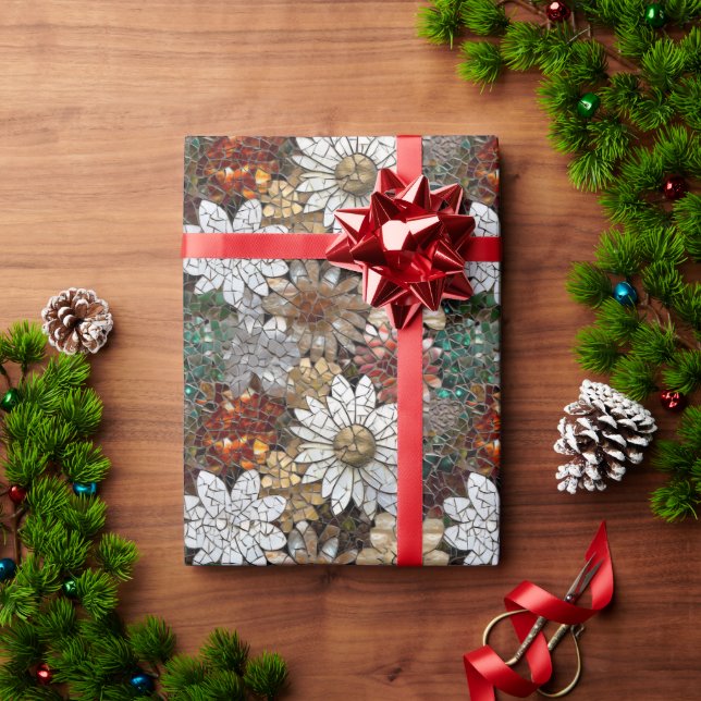 Gold Red White Floral Wrapping Paper (Holiday Gift)