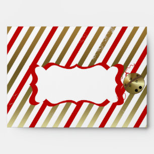 Gold, Red, White Jingle Bells Stripe Envelope