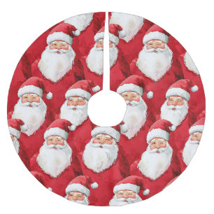 Gold Red White Jolly Santa Claus Brushed Polyester Tree Skirt