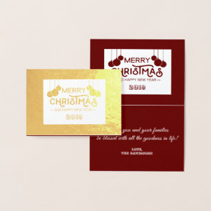 Gold Red White Merry Christmas & Happy New Year Foil Card