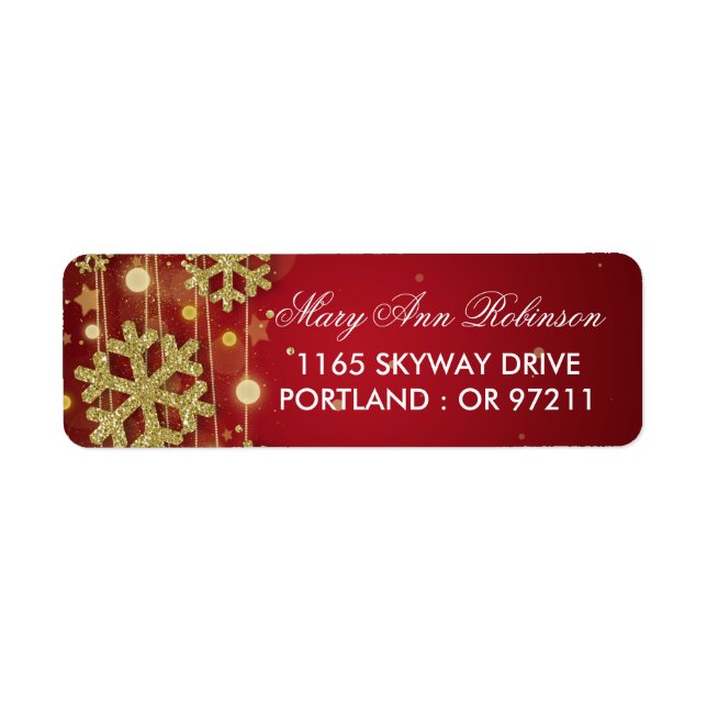 Gold Red Winter Birthday Return Address Label (Front)