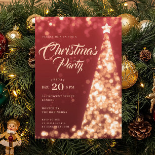 Gold Red Winter Christmas Tree Holiday Party Invitation