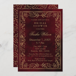 Gold Red Winter Foliage Holiday Bridal Shower Invitation