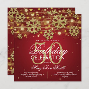 Gold Red Winter Glitter Glam 50th Birthday Invitation