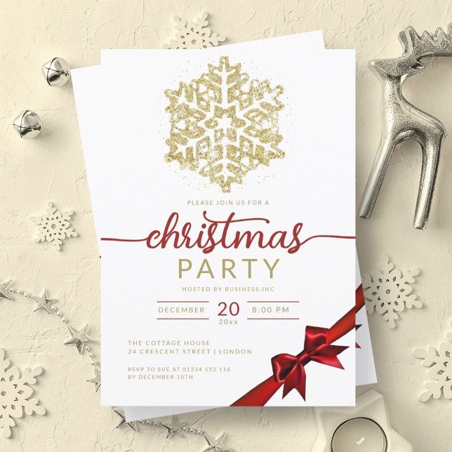 Gold Red Winter Glitter Snowflake Company Xmas  Invitation (Gold Red Winter Glitter Snowflake Company Xmas Invitation)