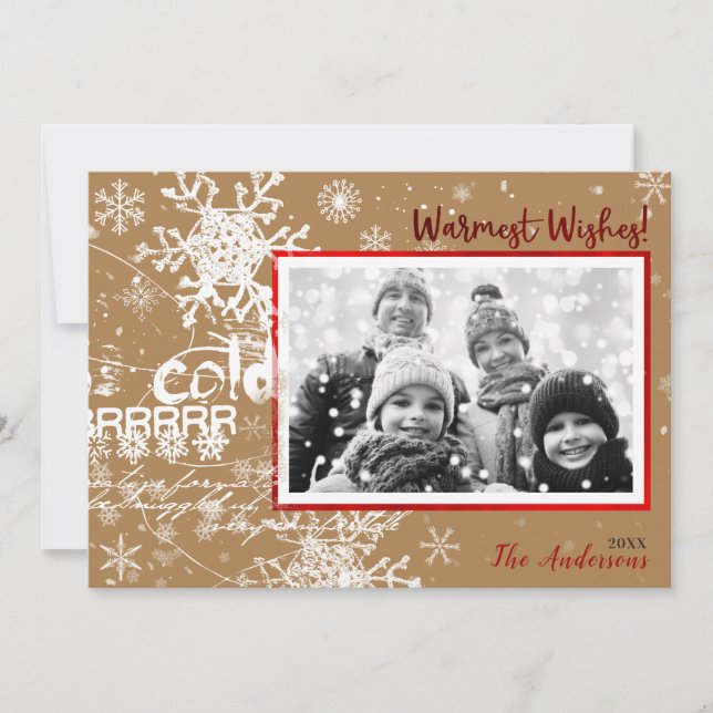 Gold & Red Winter Warm Wishes Holiday Modern Photo (Front)