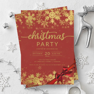 Gold Red Winter Wonder Company Christmas  Invitation