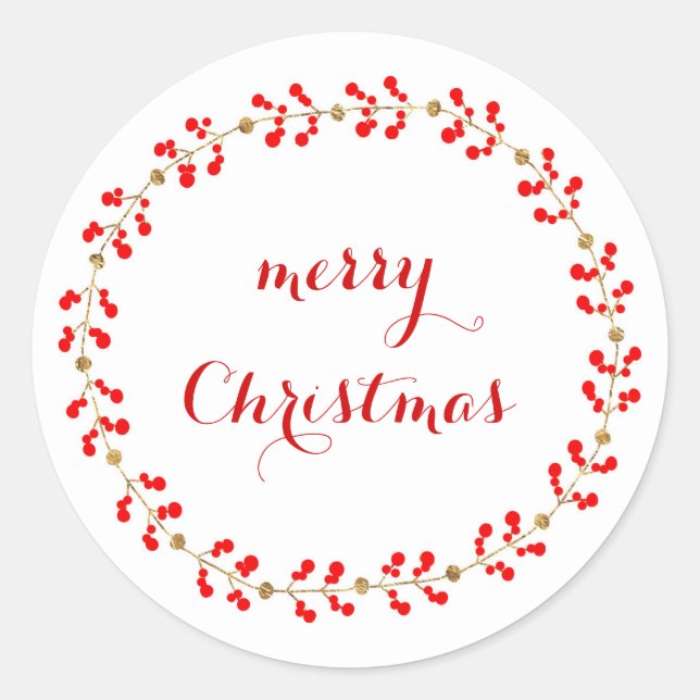 Gold & Red wreath Classic Round Sticker (Front)
