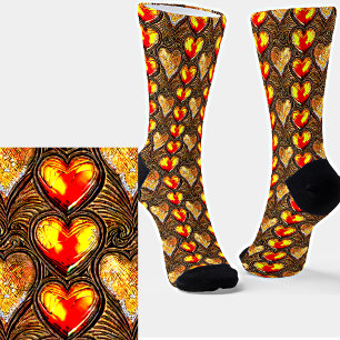 Gold Red Yellow Metallic Hearts Socks