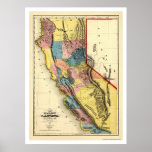 Gold Regions of California Map by Gibbes 1851 Poster