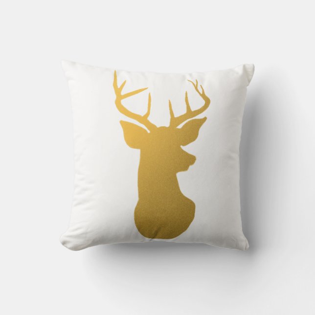 Gold Reindeer Antler Modern Silhouette Cushion (Front)