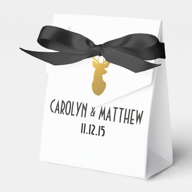 Gold Reindeer Antler Wedding Favour Box (Front Side)