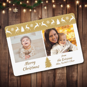 Gold Reindeer Border Two Photo Template Christmas
