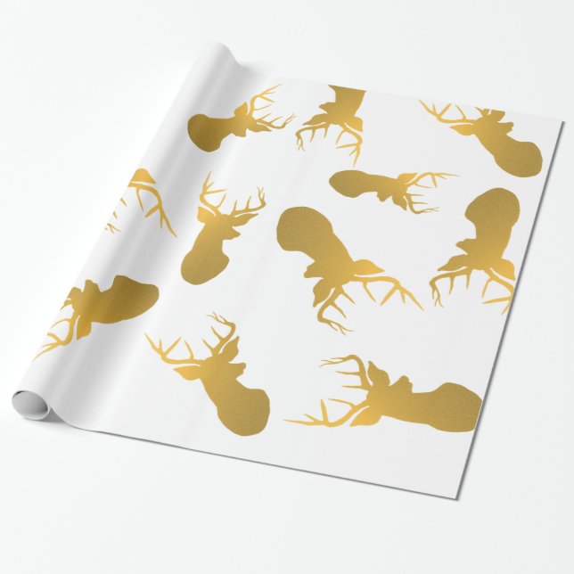 Gold Reindeer Christmas Holiday Pattern Wrapping Paper (Unrolled)