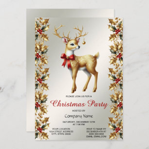 Gold Reindeer Christmas Party Invitation