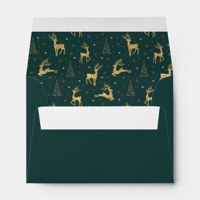 Gold Reindeer Christmas Tree Pattern ID853 Envelope (Back (Bottom))