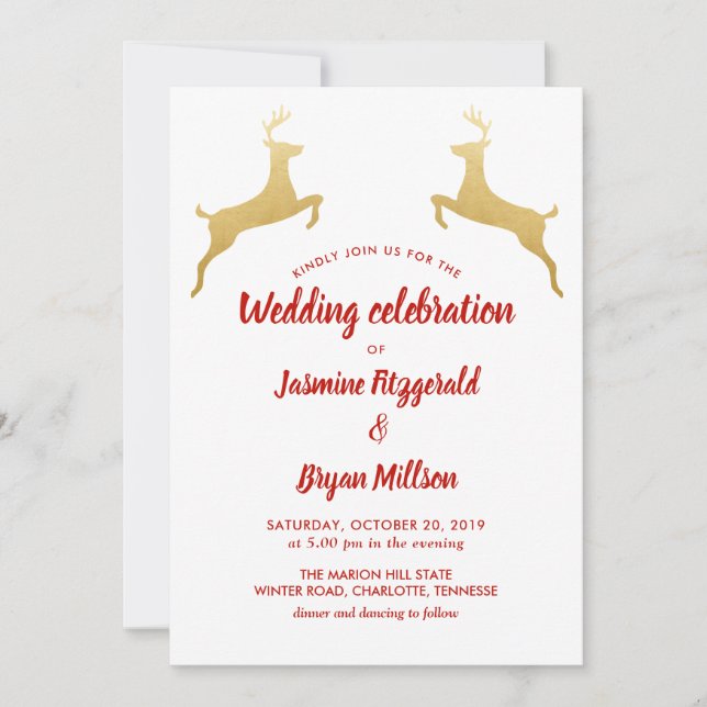 Gold Reindeer | Christmas | Wedding Invitation (Front)
