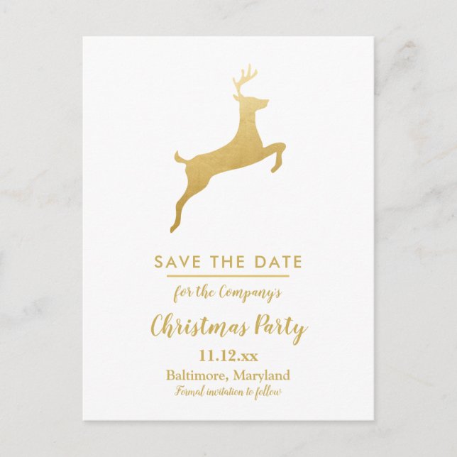 Gold Reindeer Christmas | Winter Holiday Party Announcement Postcard (Front)