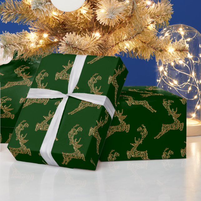 Gold Reindeer Christmas Wrapping Paper (Holidays)