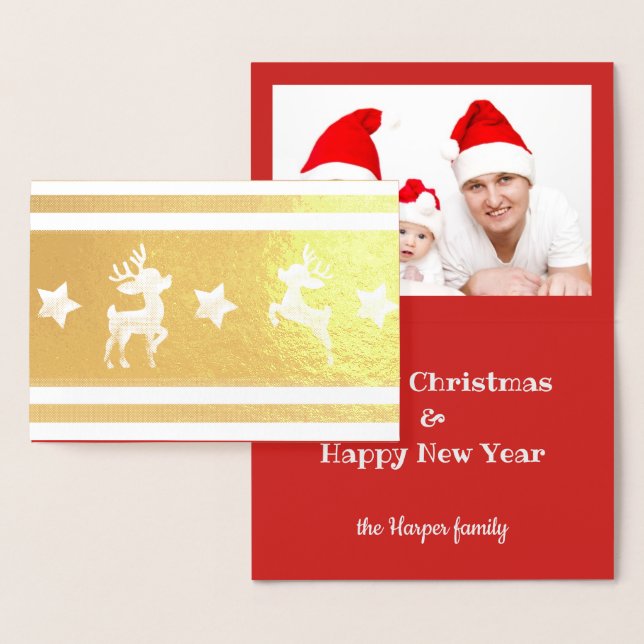 Gold Reindeer Custom Photo Christmas Greeting Card (Display)