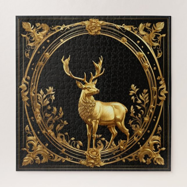 Gold reindeer gold and black ornamental frame jigsaw puzzle (Vertical)