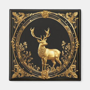 Gold reindeer gold and black ornamental frame magnet