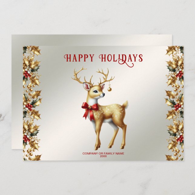 Gold Reindeer Holiday Card (Front/Back)