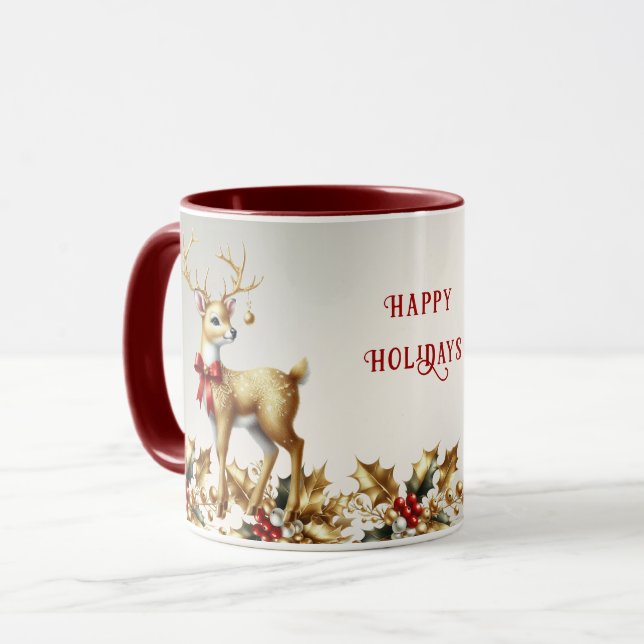 Gold Reindeer Holiday Mug (Front Left)