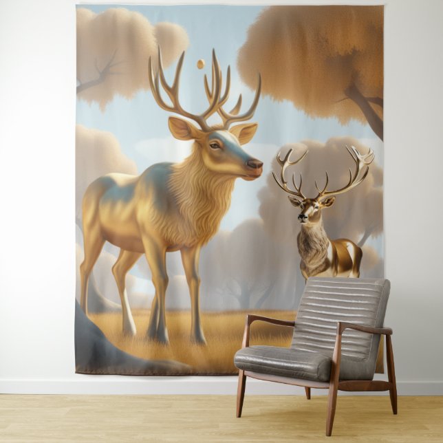 Gold Reindeer Malabar chestnut Money tree Tapestry (In Situ)