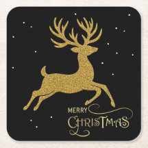 Gold Reindeer on Black Coaster