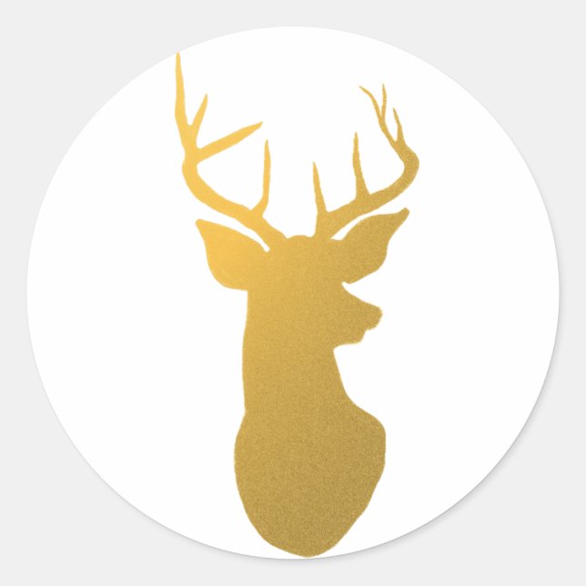 Gold Reindeer Silhouette Modern Holiday Classic Round Sticker (Front)