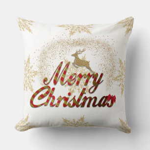 Gold Reindeer Snowflake/Red Heart Pillow