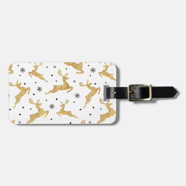 Gold Reindeers Luggage Tag (Front Horizontal)