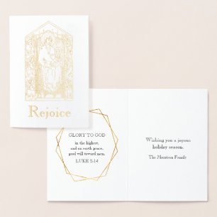Gold Rejoice Virgin Mary Jesus Christmas  Foil Card