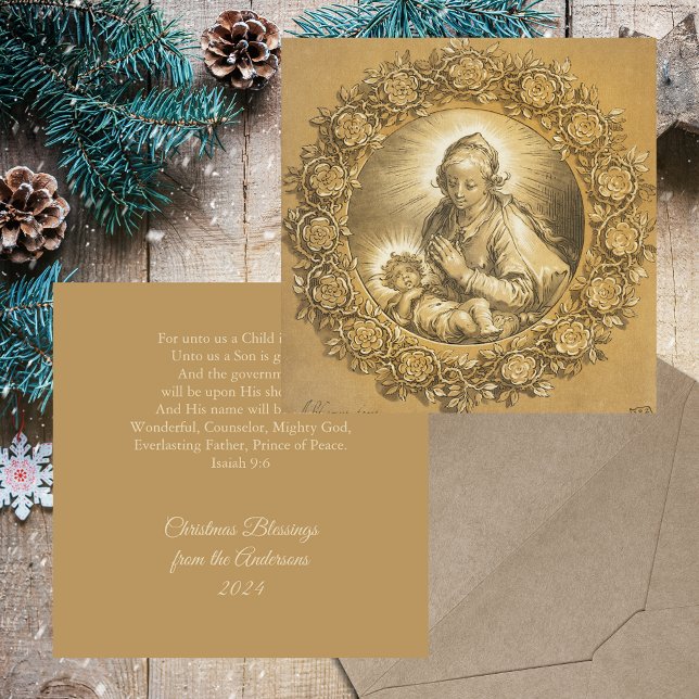 Gold Religious Christian Christmas Nativity Scene Holiday Card (Gold Religious Christian Catholic Christmas Nativity Scene Without Photo Holiday Greetings Card)