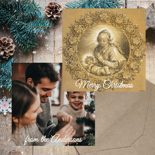 Gold Religious Christian Family Photo Christmas Holiday Card